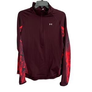 Under Armour Cold Gear Fitted Pullover Burgundy Pink Front Zipper Large